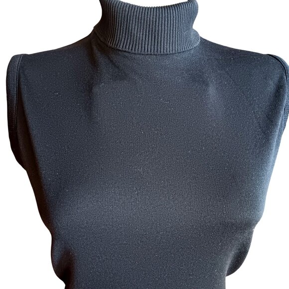 Small Sleeveless Vintage Black Turtleneck Top Zipper Ribbed Collar Single Stitch - Picture 1 of 6